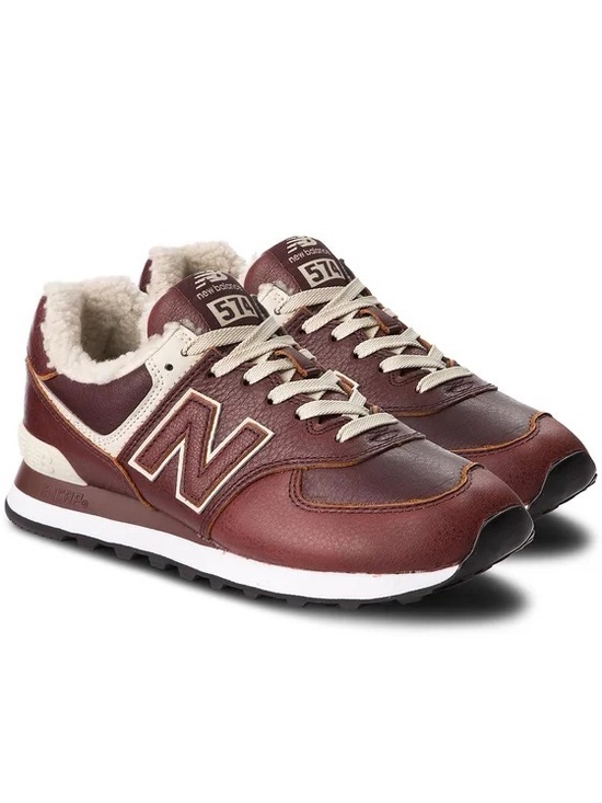 New Balance Other - New Balance 574 Brown Burgundy Cream Leather Sneakers with Sherpa - M9 w10.5